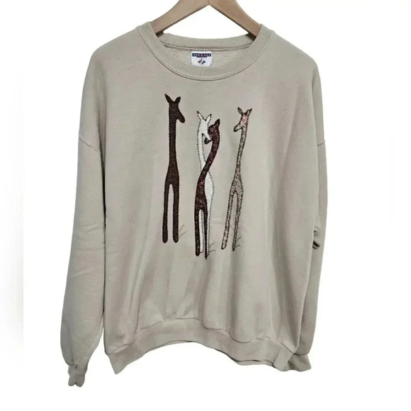 Vintage Quilted Patchwork Giraffe Oversized Crewnexk Sweatshirt XL - Picture 1 of 6